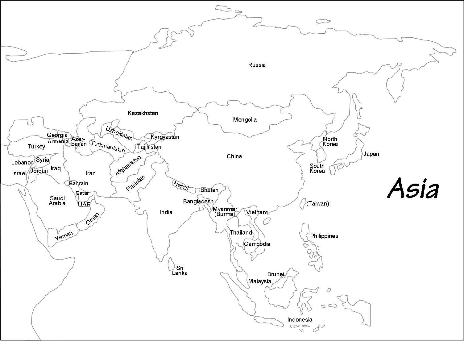 Printable Large Map of Asia