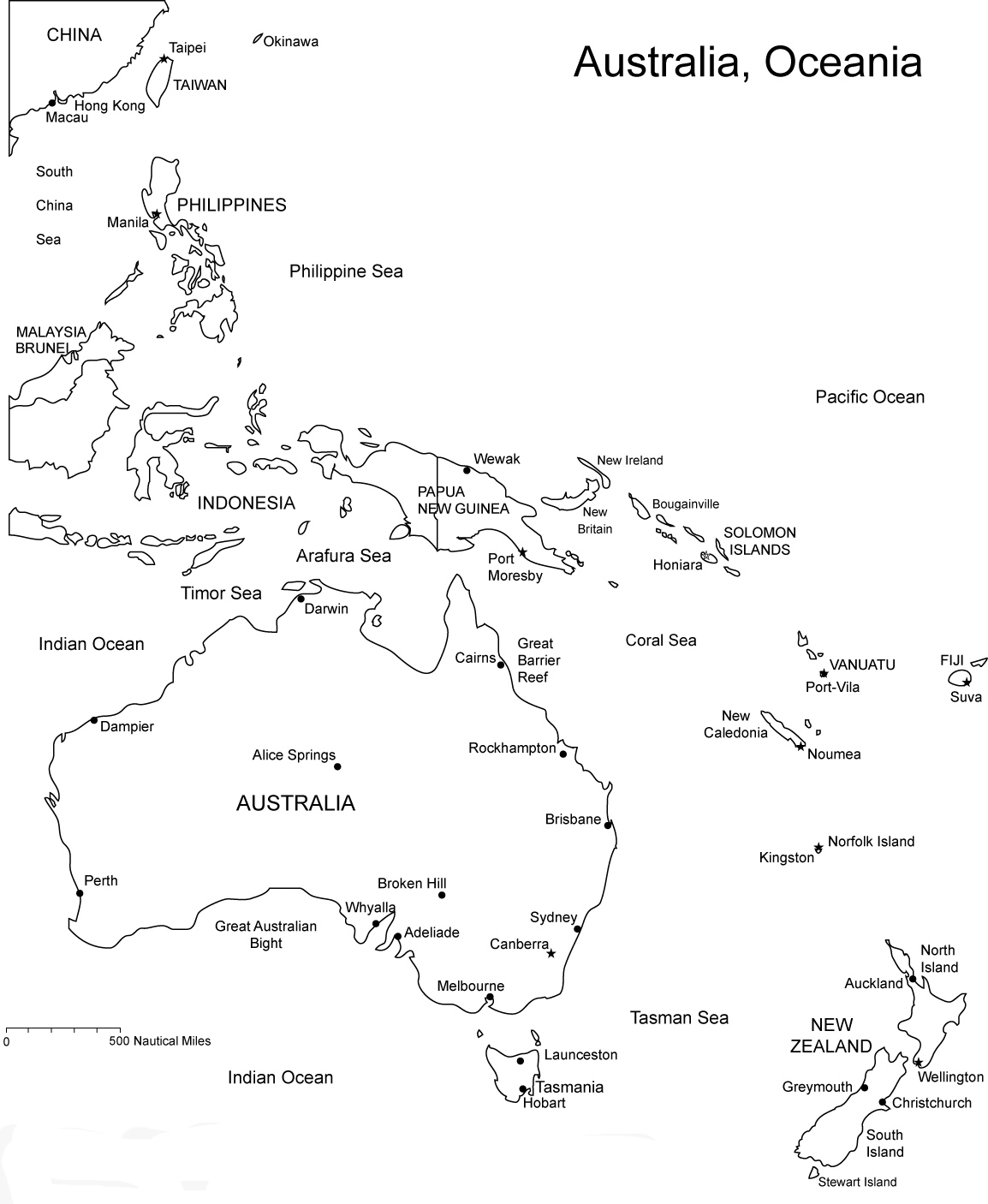 Blank Map of Oceania | Printable Outline Map of Oceania