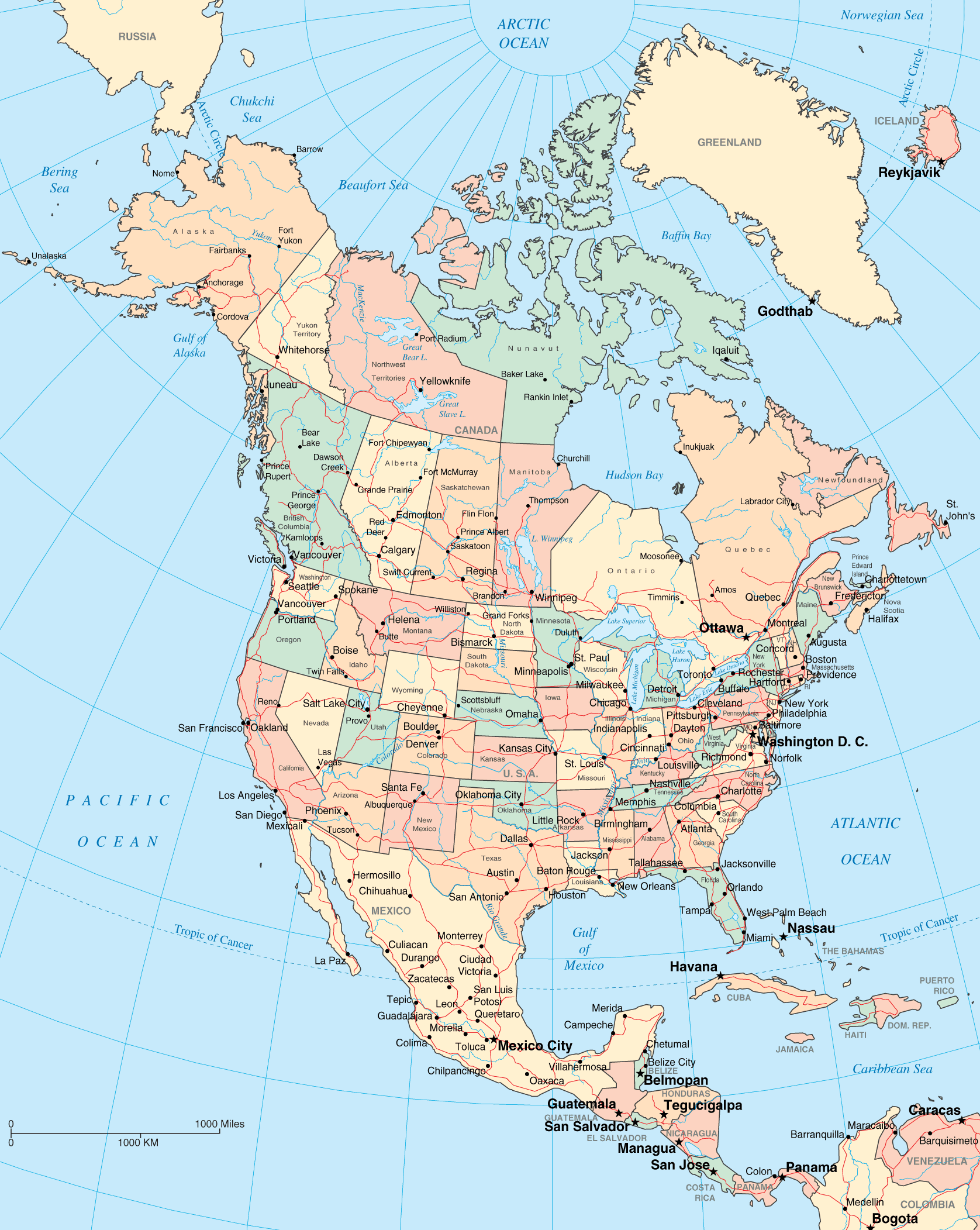 Map of North America | Large Political Map of North America