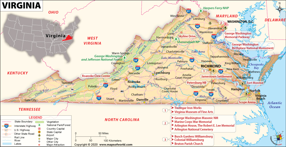 Map of Virginia | Political, County, Geography, Transportation, And Cities Map