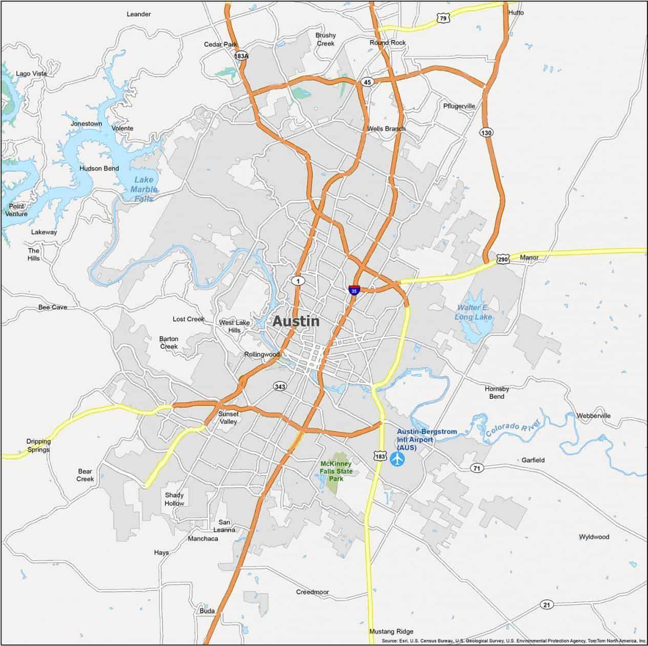 Map of Austin City | Political, Blank & Outline, Geography And Road Map